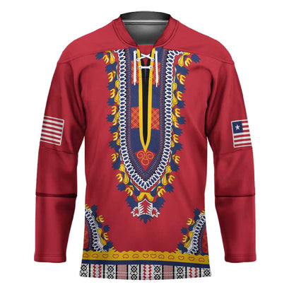 Personalized Liberia Dashiki Hockey Jersey Red Color
