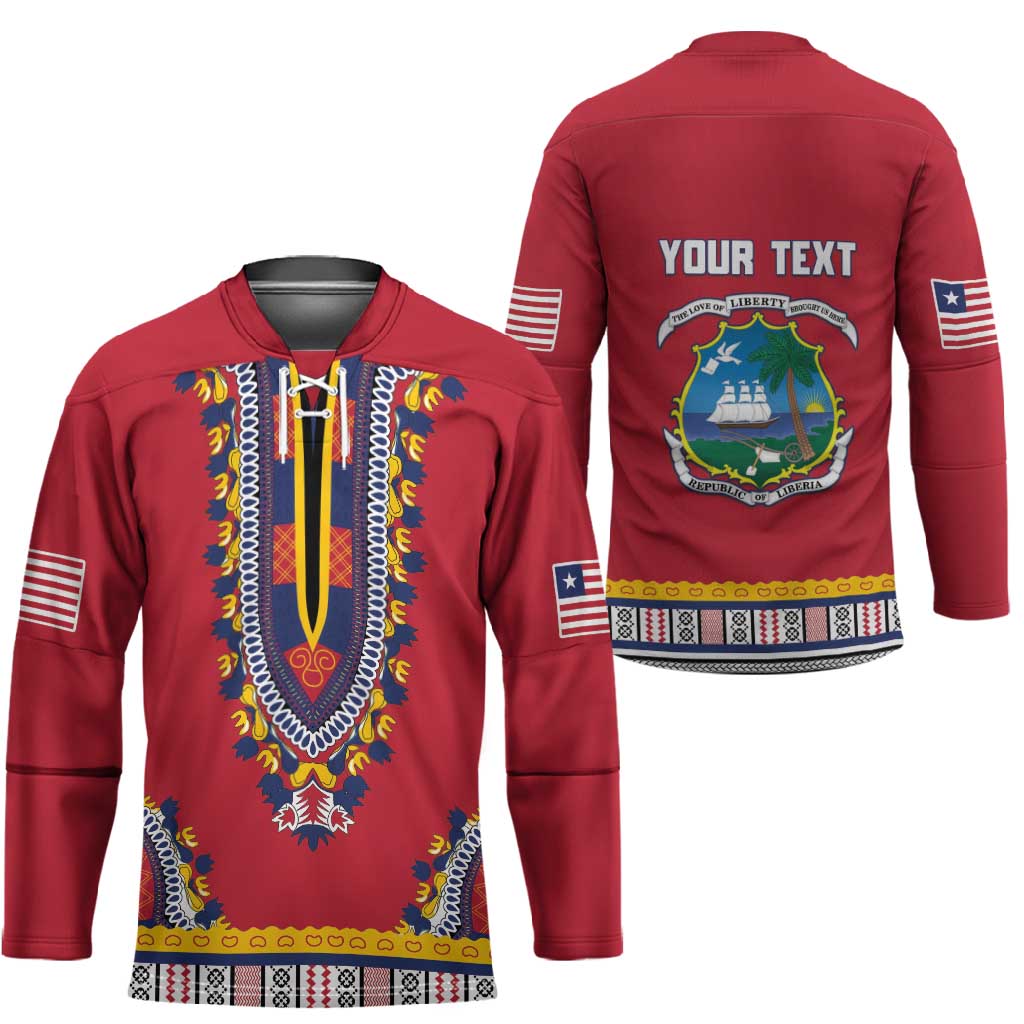 Personalized Liberia Dashiki Hockey Jersey Red Color