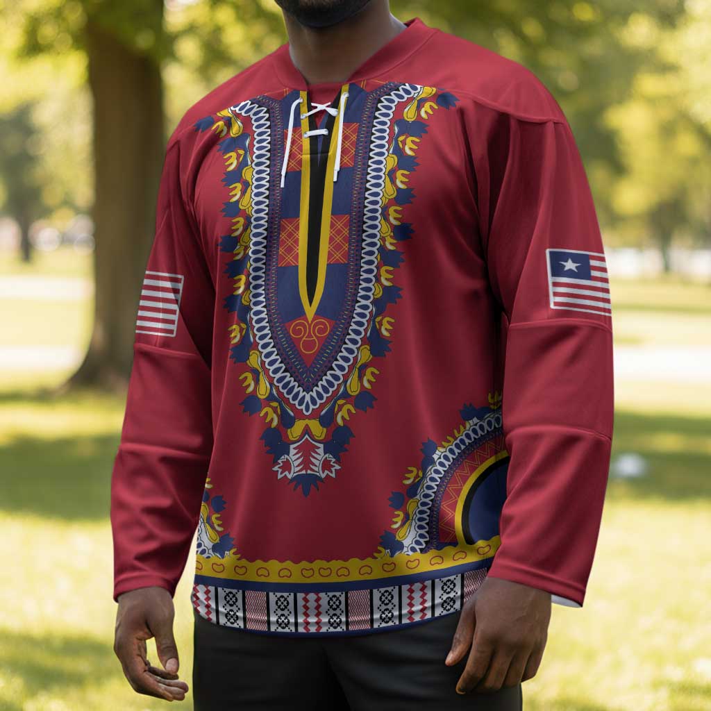 Personalized Liberia Dashiki Hockey Jersey Red Color
