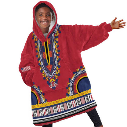 Personalized Liberia Red Dashiki Kid Wearable Blanket Hoodie - African Pride