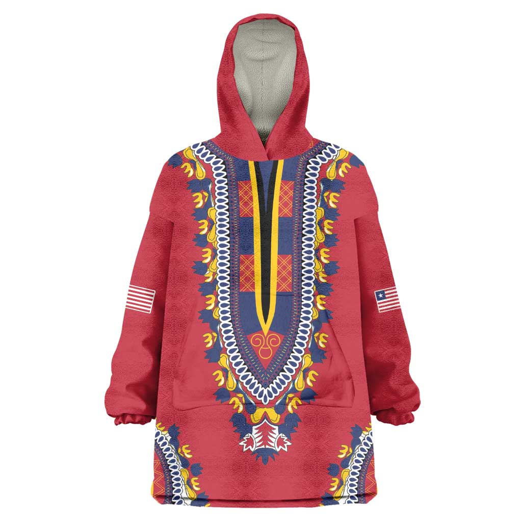 Personalized Liberia Red Dashiki Kid Wearable Blanket Hoodie - African Pride