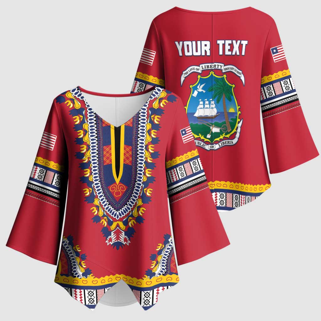 Personalized Liberia Dashiki Kimono Sleeve Blouse Red Color