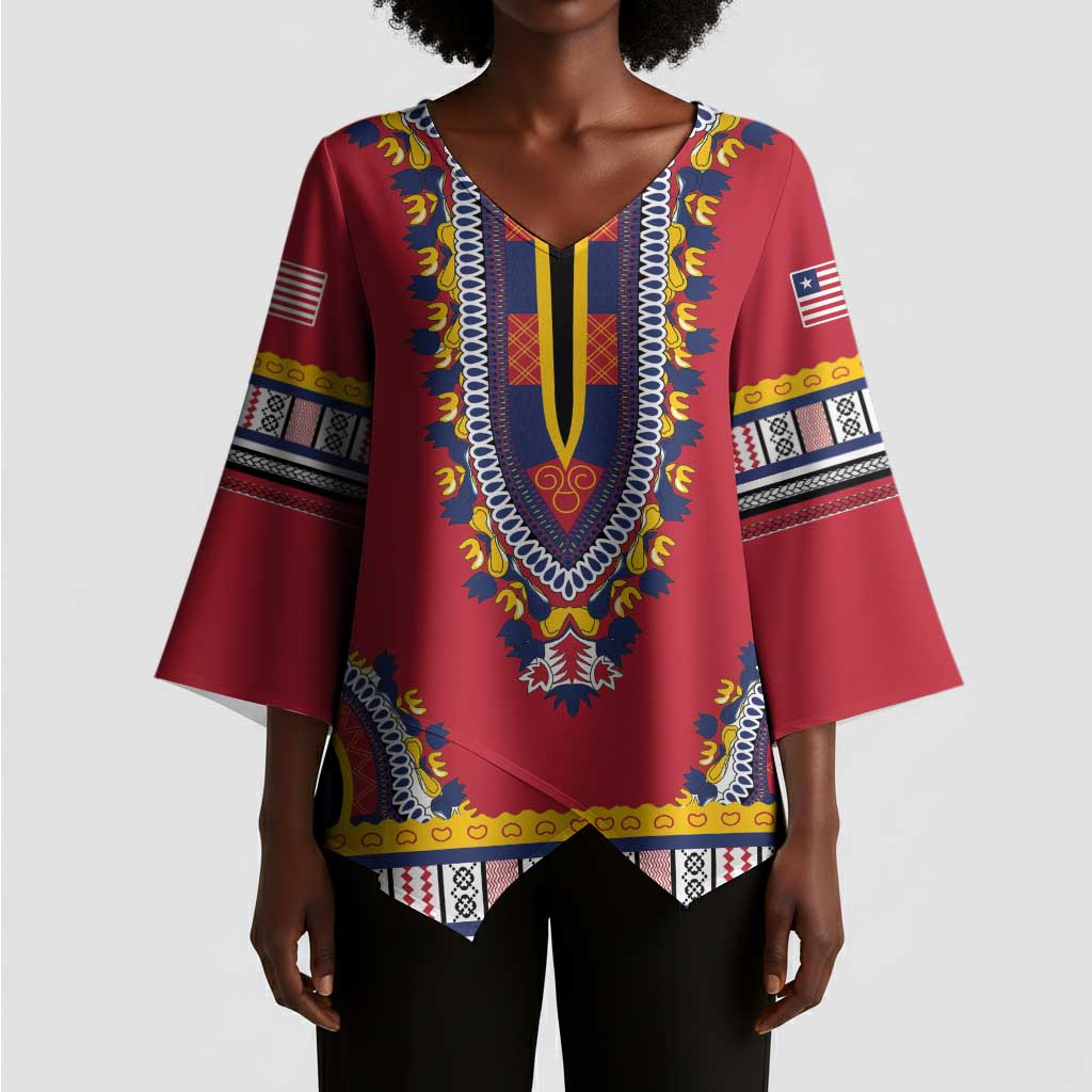 Personalized Liberia Dashiki Kimono Sleeve Blouse Red Color