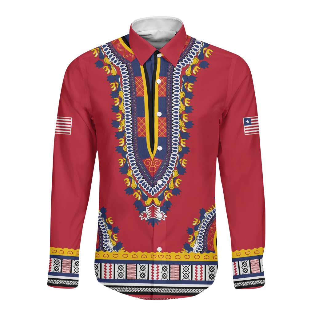 Personalized Liberia Red Dashiki Long Sleeve Button Shirt - African Pride
