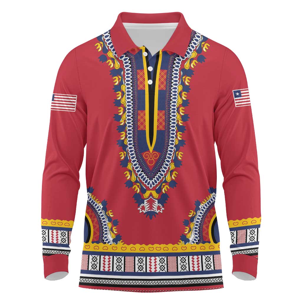 Personalized Liberia Red Dashiki Long Sleeve Polo Shirt - African Pride