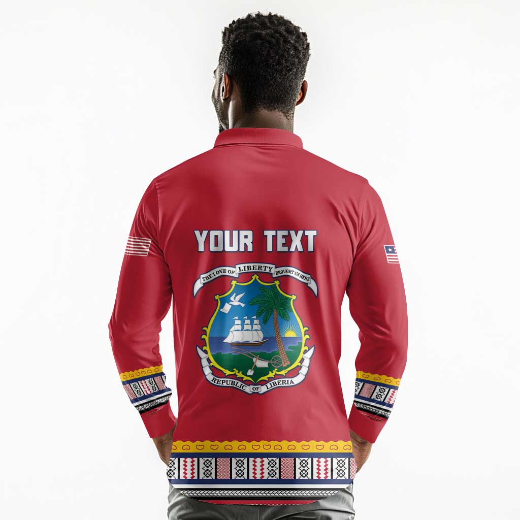 Personalized Liberia Red Dashiki Long Sleeve Polo Shirt - African Pride