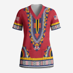 Personalized Liberia Dashiki Scrub Top Red Color - African Pride