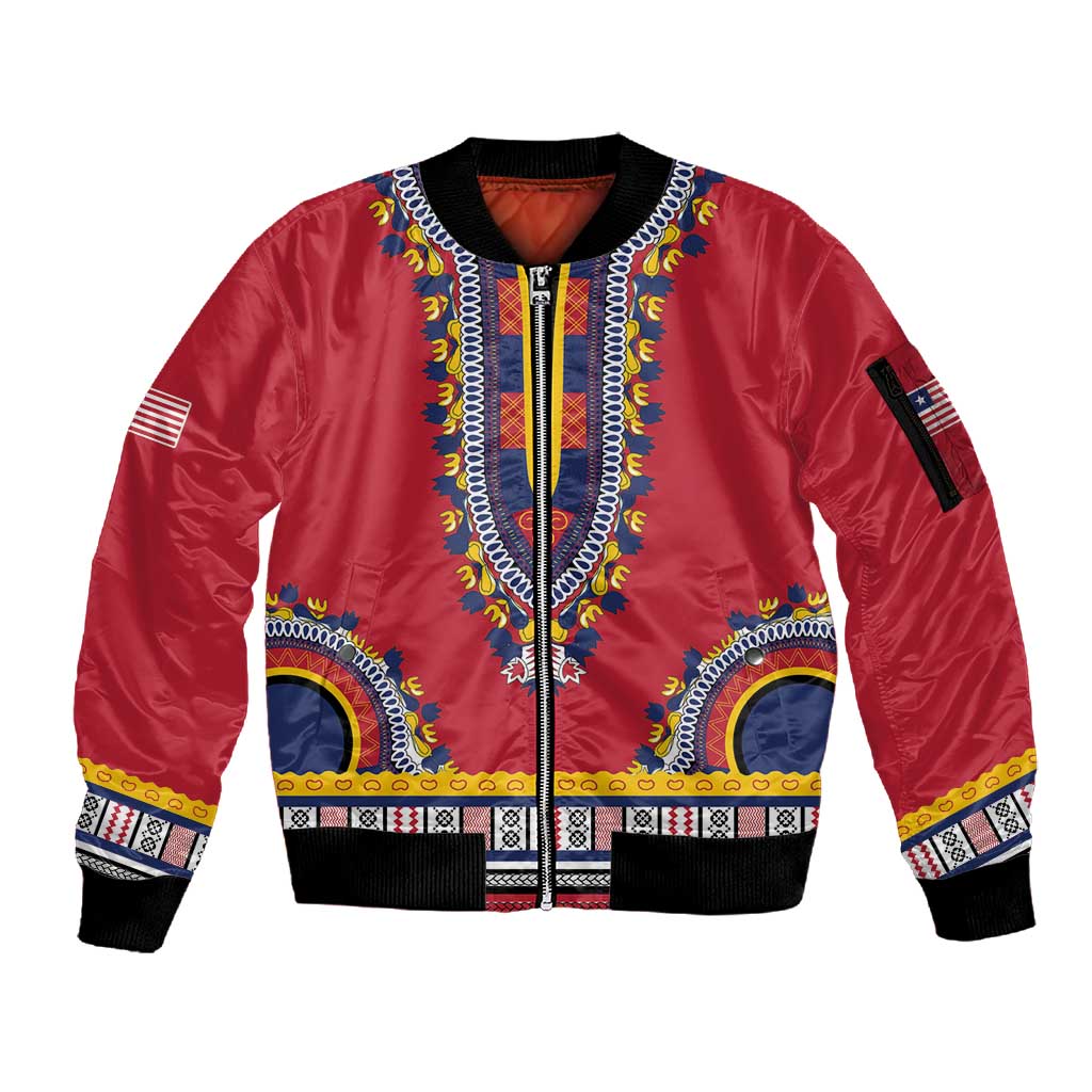 Personalized Liberia Red Dashiki Sleeve Zip Bomber Jacket - African Pride