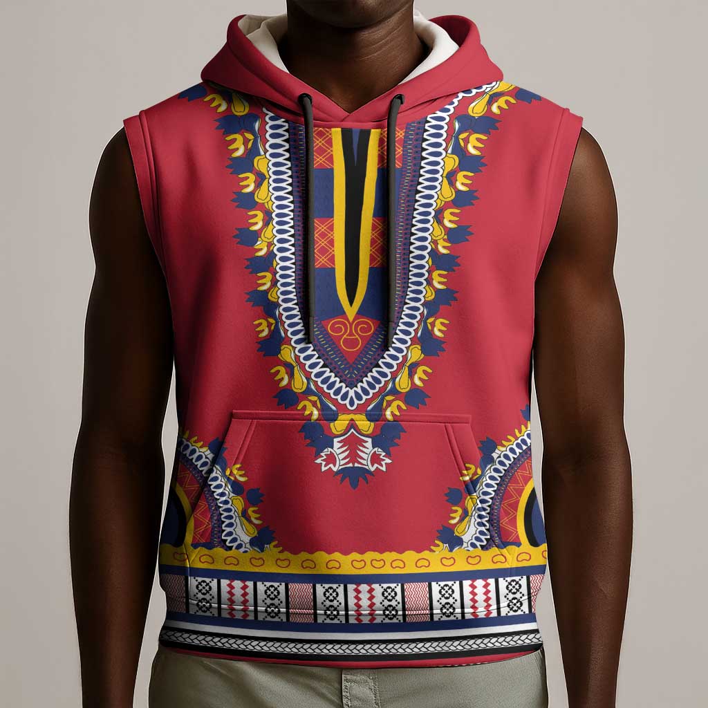 Personalized Liberia Red Dashiki Sleeveless Hoodie - African Pride