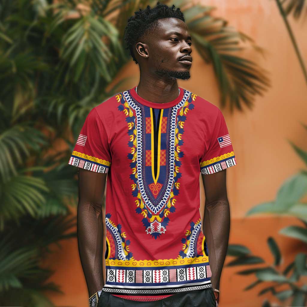Personalized Liberia Red Dashiki T shirt - African Pride