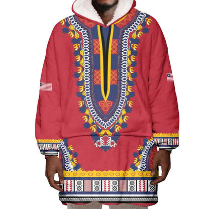 Personalized Liberia Red Dashiki Wearable Blanket Hoodie - African Pride