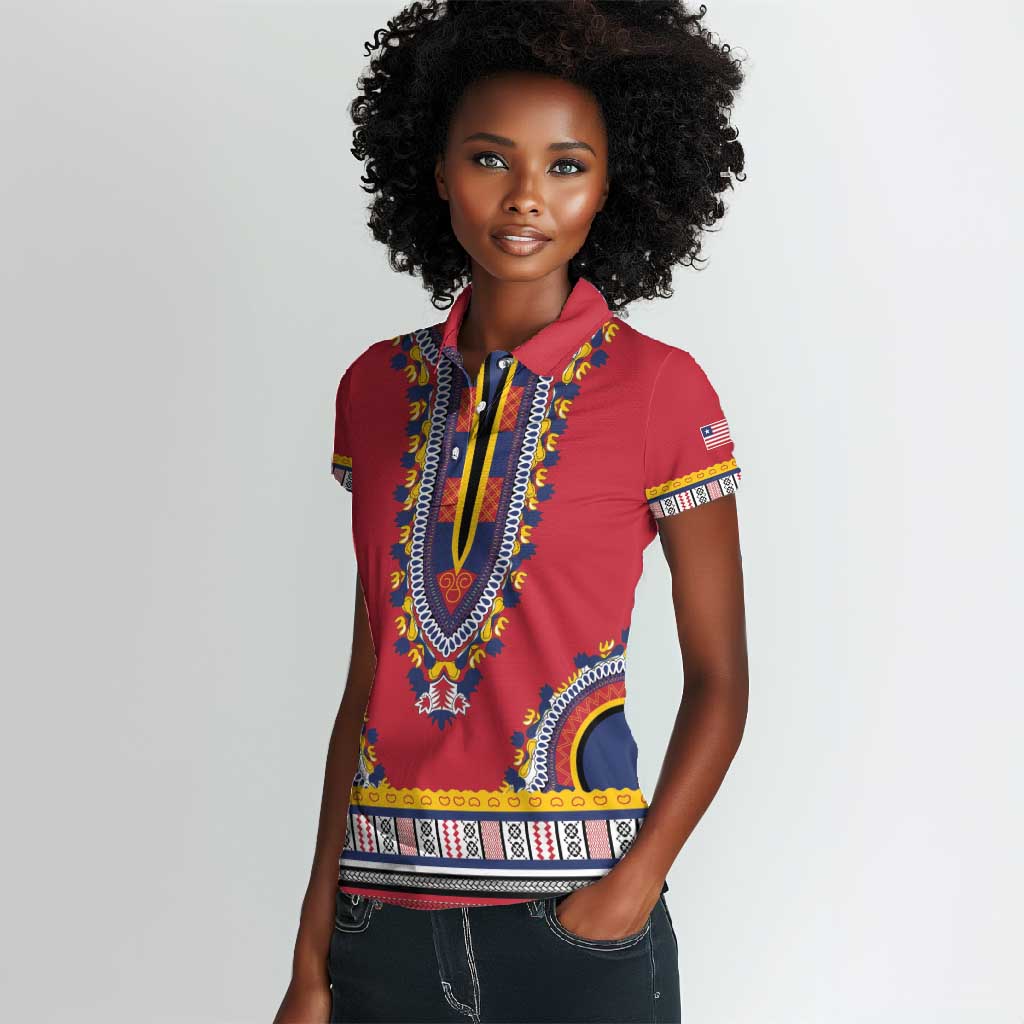 Personalized Liberia Red Dashiki Women Polo Shirt - African Pride