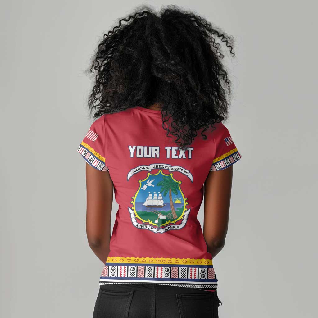 Personalized Liberia Red Dashiki Women V-Neck T-Shirt - African Pride