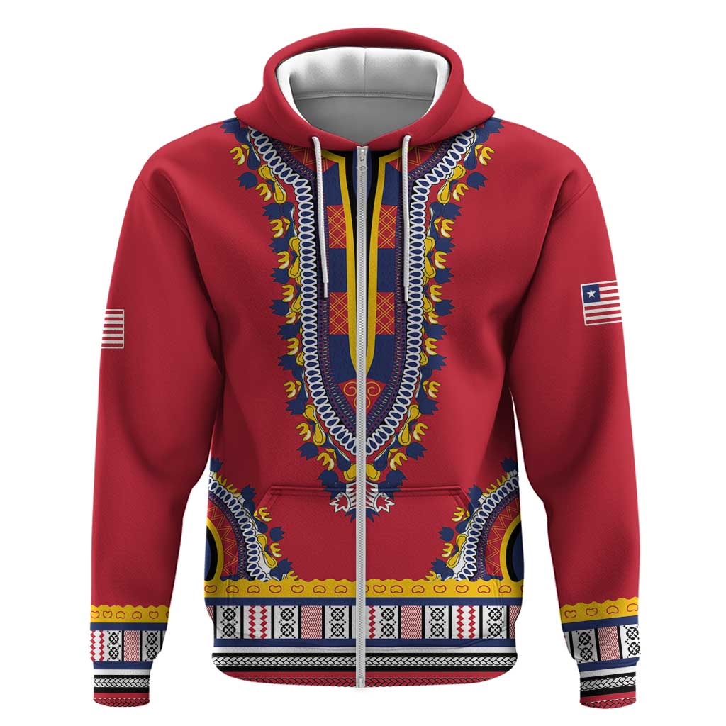 Personalized Liberia Red Dashiki Zip Hoodie - African Pride