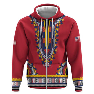 Personalized Liberia Red Dashiki Zip Hoodie - African Pride
