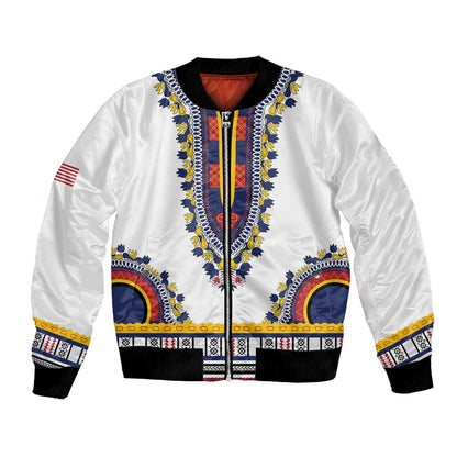 Personalized Liberia White Dashiki Bomber Jacket - African Pride