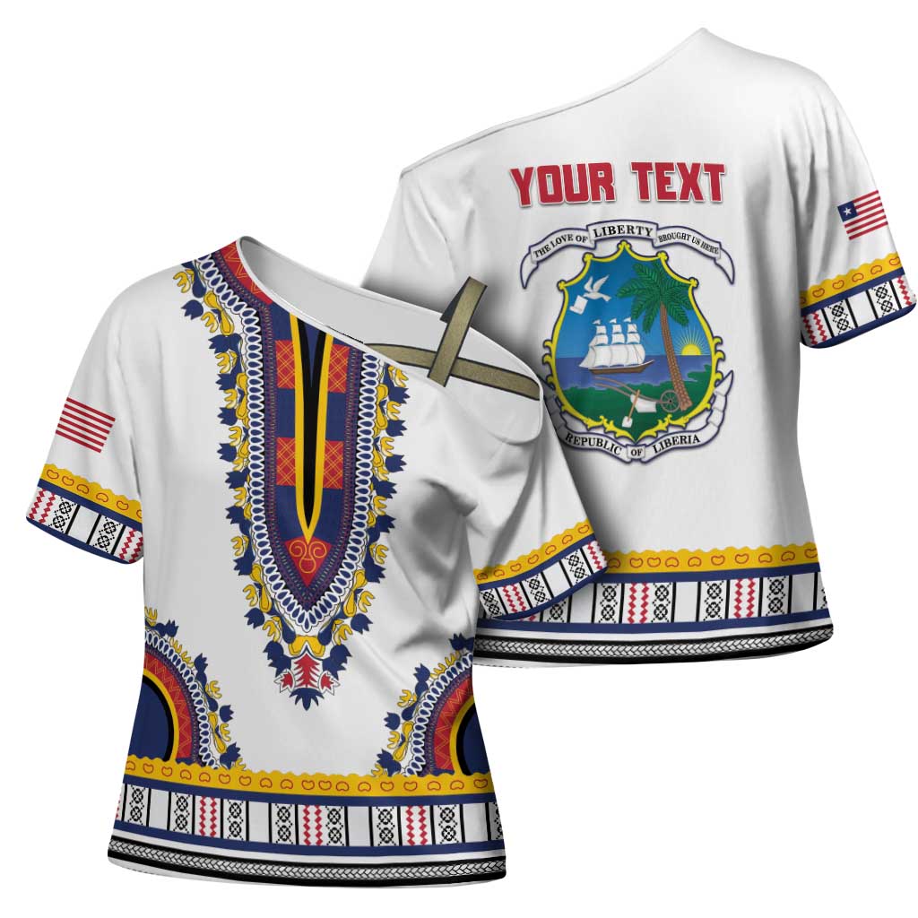 Personalized Liberia Dashiki Cross Shoulder Shirt White Color