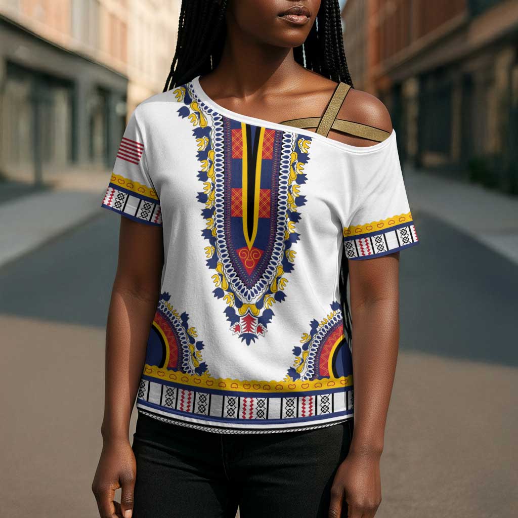 Personalized Liberia Dashiki Cross Shoulder Shirt White Color
