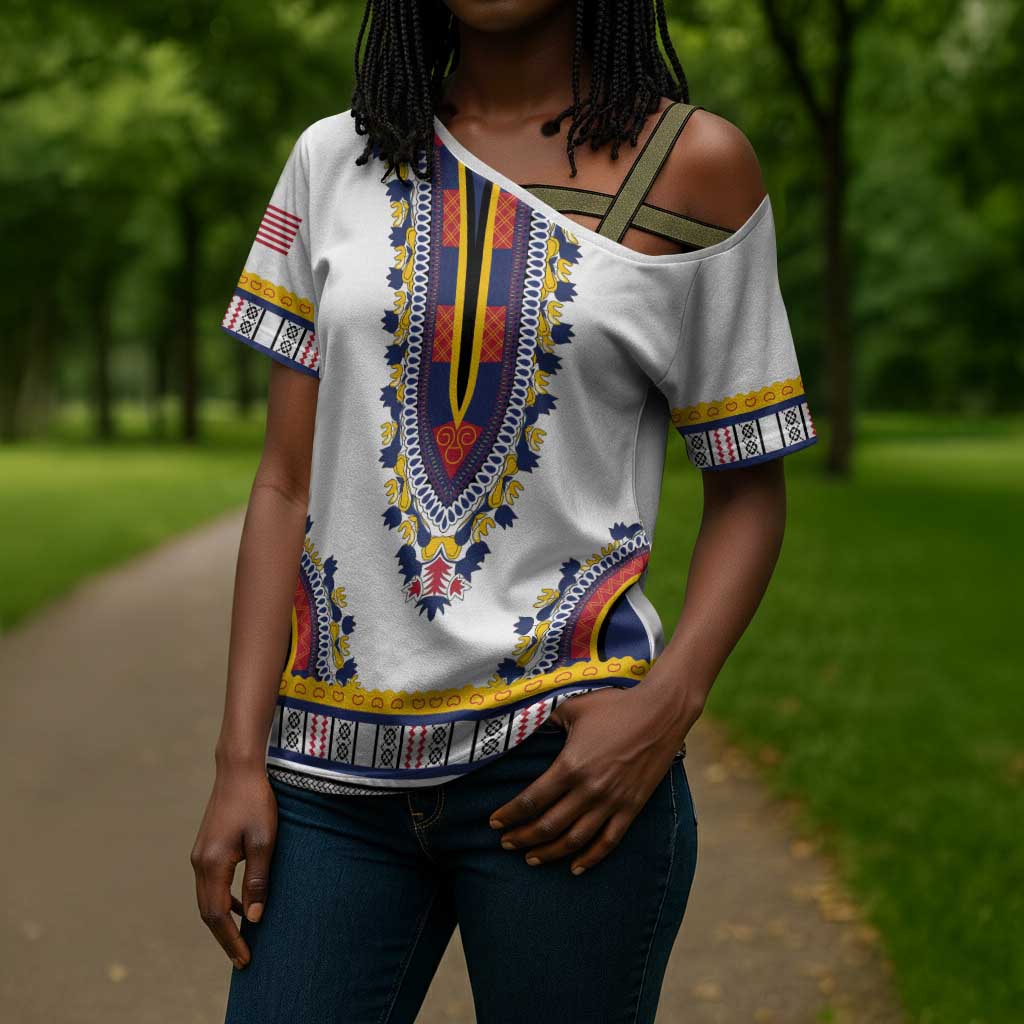 Personalized Liberia Dashiki Cross Shoulder Shirt White Color