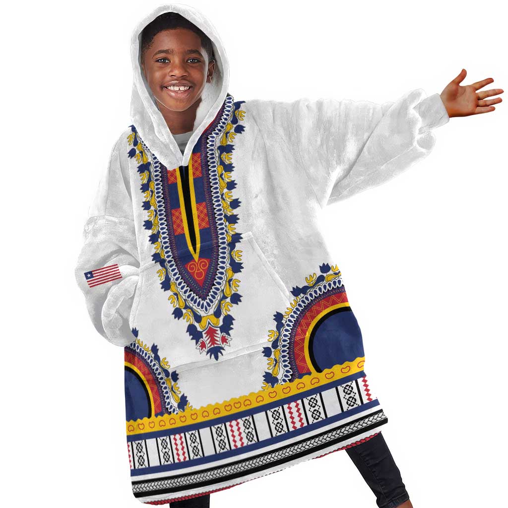 Personalized Liberia White Dashiki Kid Wearable Blanket Hoodie - African Pride
