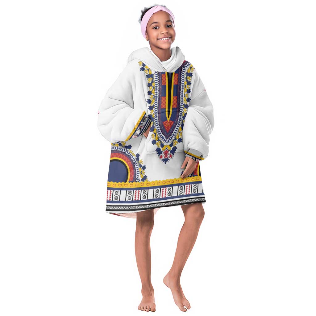 Personalized Liberia White Dashiki Kid Wearable Blanket Hoodie - African Pride