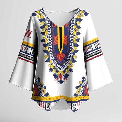 Personalized Liberia Dashiki Kimono Sleeve Blouse White Color