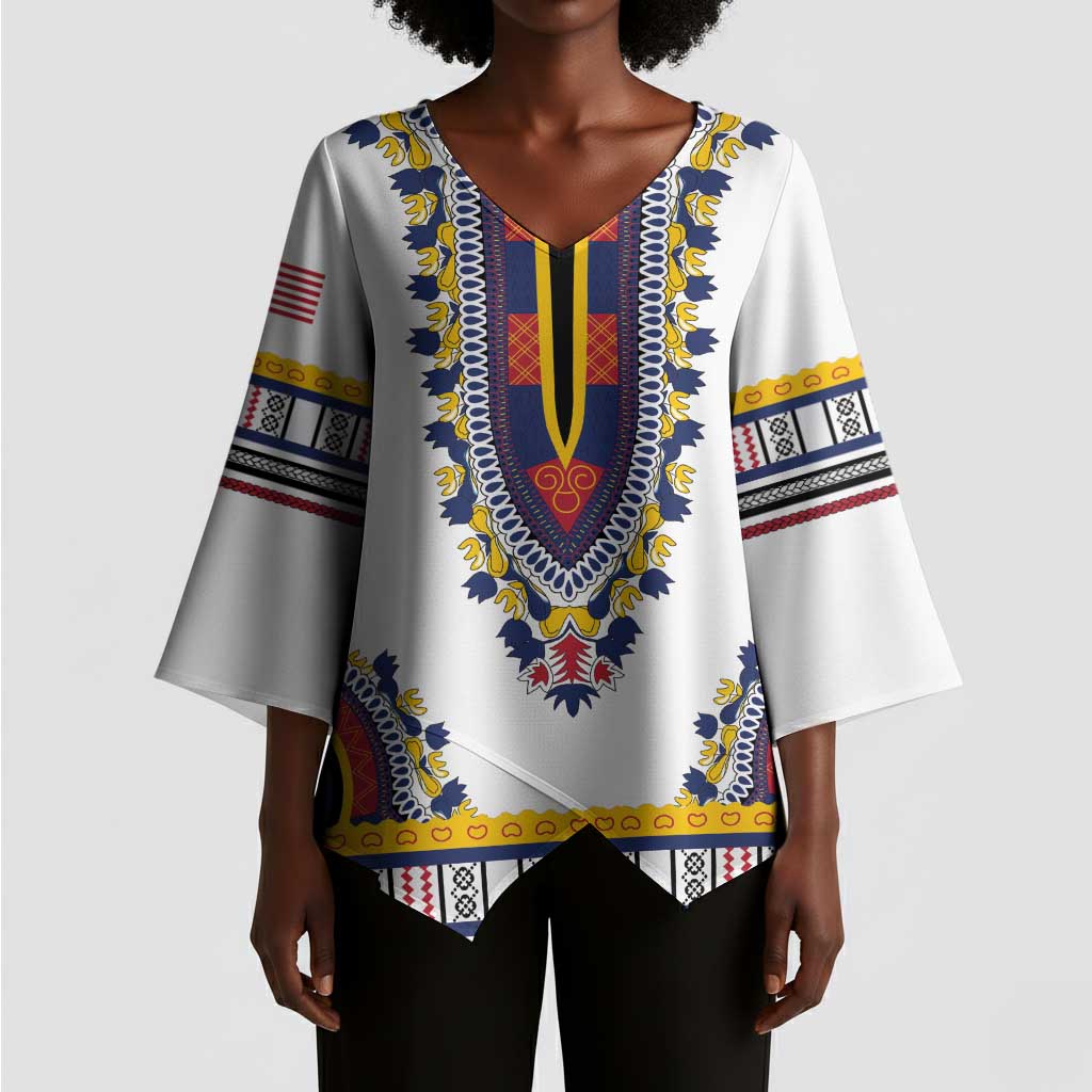 Personalized Liberia Dashiki Kimono Sleeve Blouse White Color