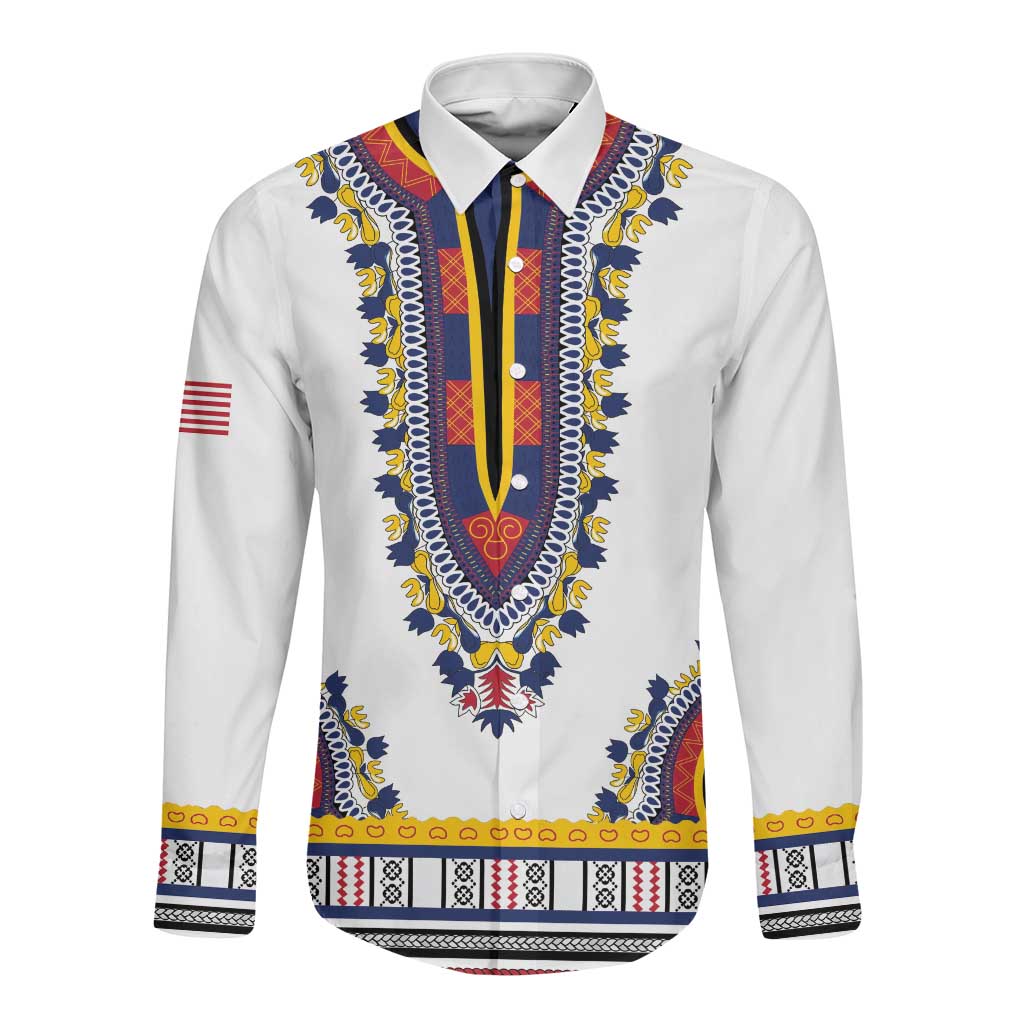 Personalized Liberia White Dashiki Long Sleeve Button Shirt - African Pride