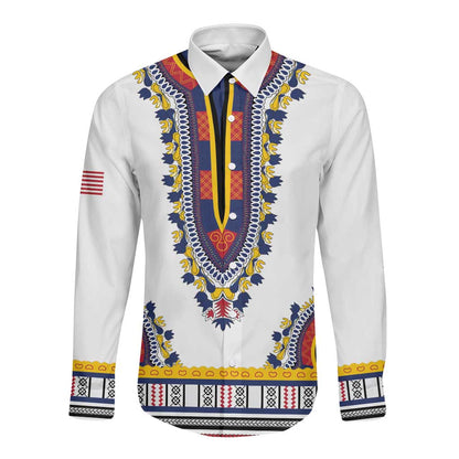 Personalized Liberia White Dashiki Long Sleeve Button Shirt - African Pride