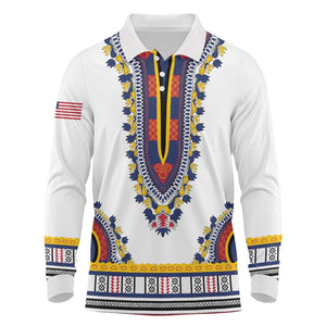 Personalized Liberia White Dashiki Long Sleeve Polo Shirt - African Pride