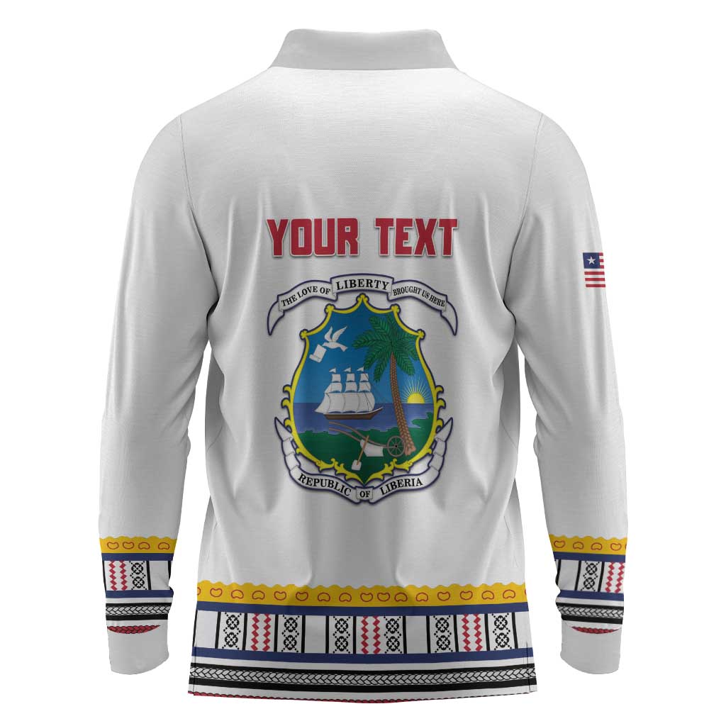 Personalized Liberia White Dashiki Long Sleeve Polo Shirt - African Pride