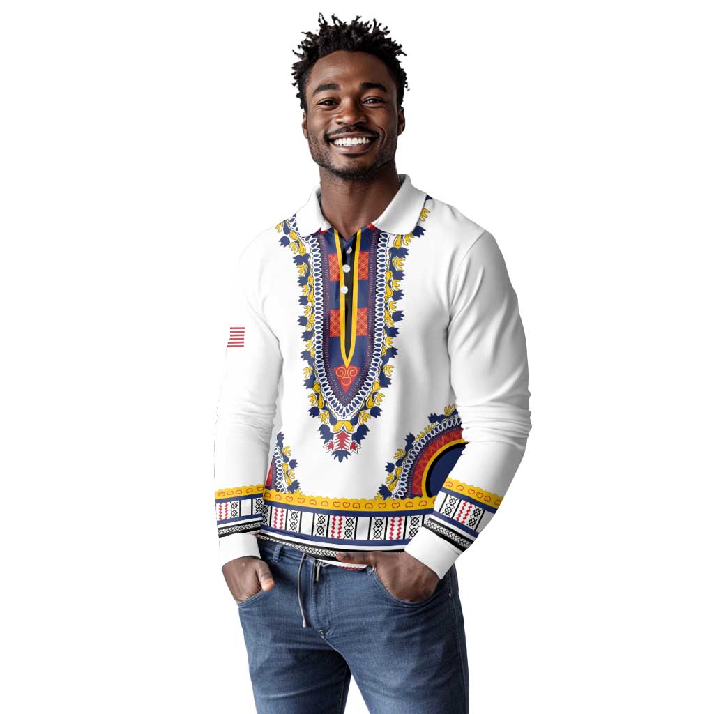 Personalized Liberia White Dashiki Long Sleeve Polo Shirt - African Pride