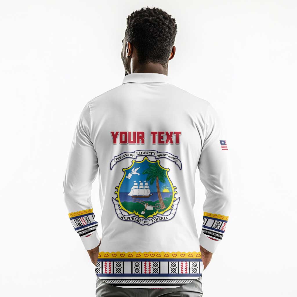 Personalized Liberia White Dashiki Long Sleeve Polo Shirt - African Pride