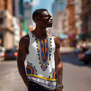 Personalized Liberia White Dashiki Men Tank Top - African Pride