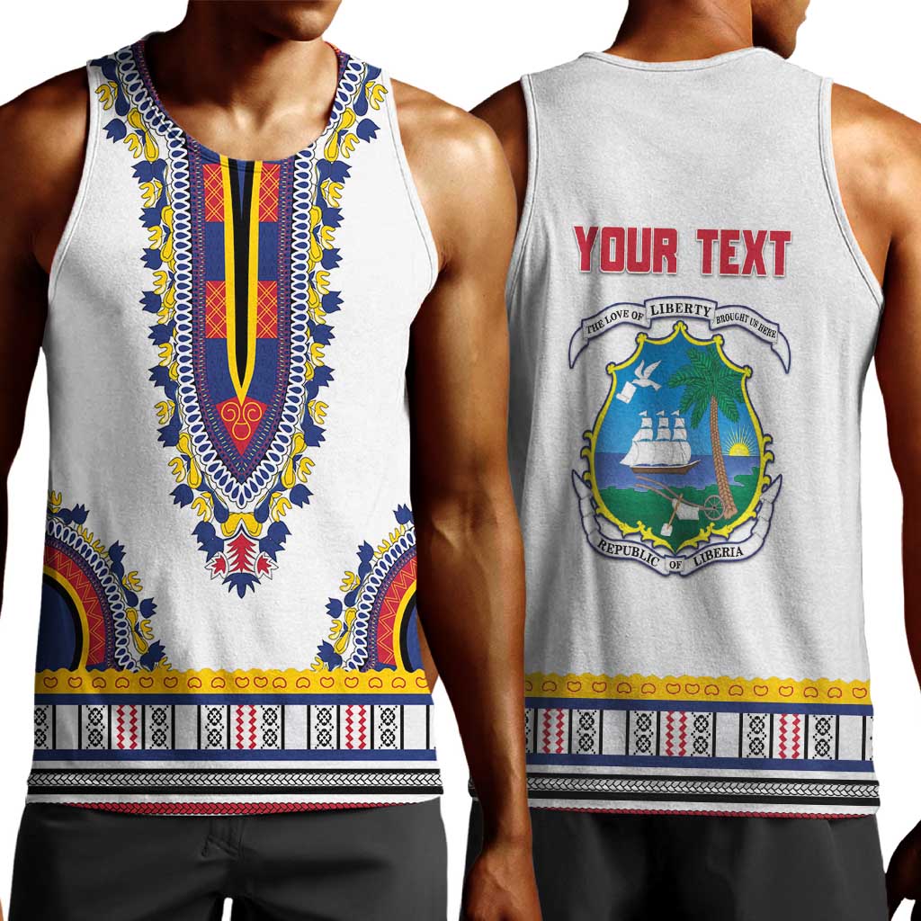 Personalized Liberia White Dashiki Men Tank Top - African Pride