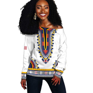 Personalized Liberia White Dashiki Off Shoulder Sweater - African Pride