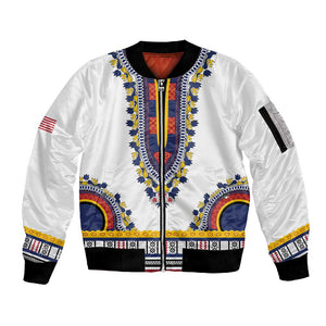 Personalized Liberia White Dashiki Sleeve Zip Bomber Jacket - African Pride