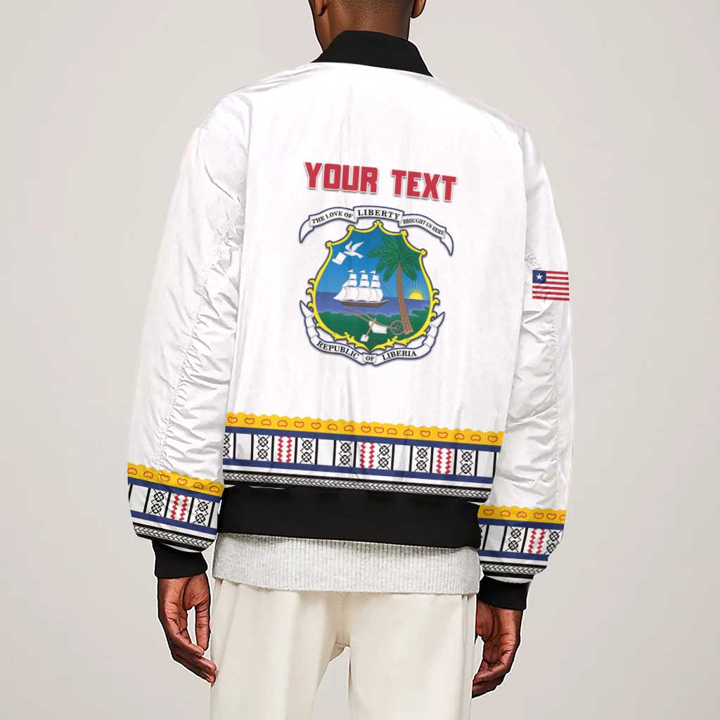 Personalized Liberia White Dashiki Sleeve Zip Bomber Jacket - African Pride