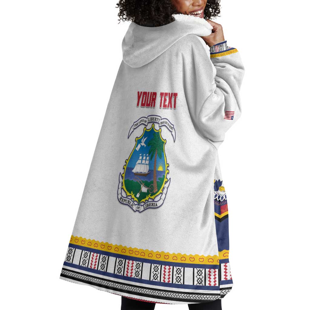 Personalized Liberia White Dashiki Wearable Blanket Hoodie - African Pride