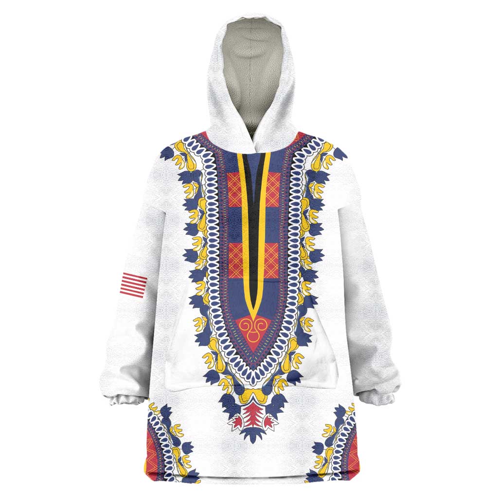 Personalized Liberia White Dashiki Wearable Blanket Hoodie - African Pride