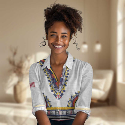 Personalized Liberia White Dashiki Women Casual Shirt - African Pride