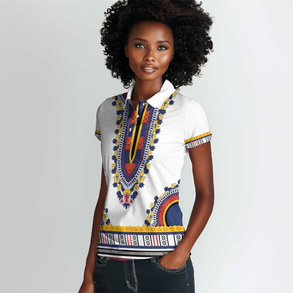Personalized Liberia White Dashiki Women Polo Shirt - African Pride