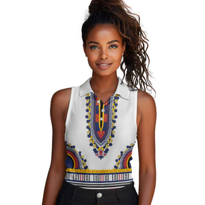 Personalized Liberia White Dashiki Women Sleeveless Polo Shirt - African Pride