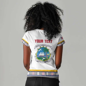Personalized Liberia White Dashiki Women V-Neck T-Shirt - African Pride
