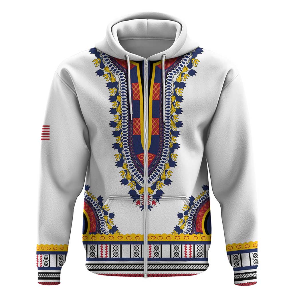 Personalized Liberia White Dashiki Zip Hoodie - African Pride