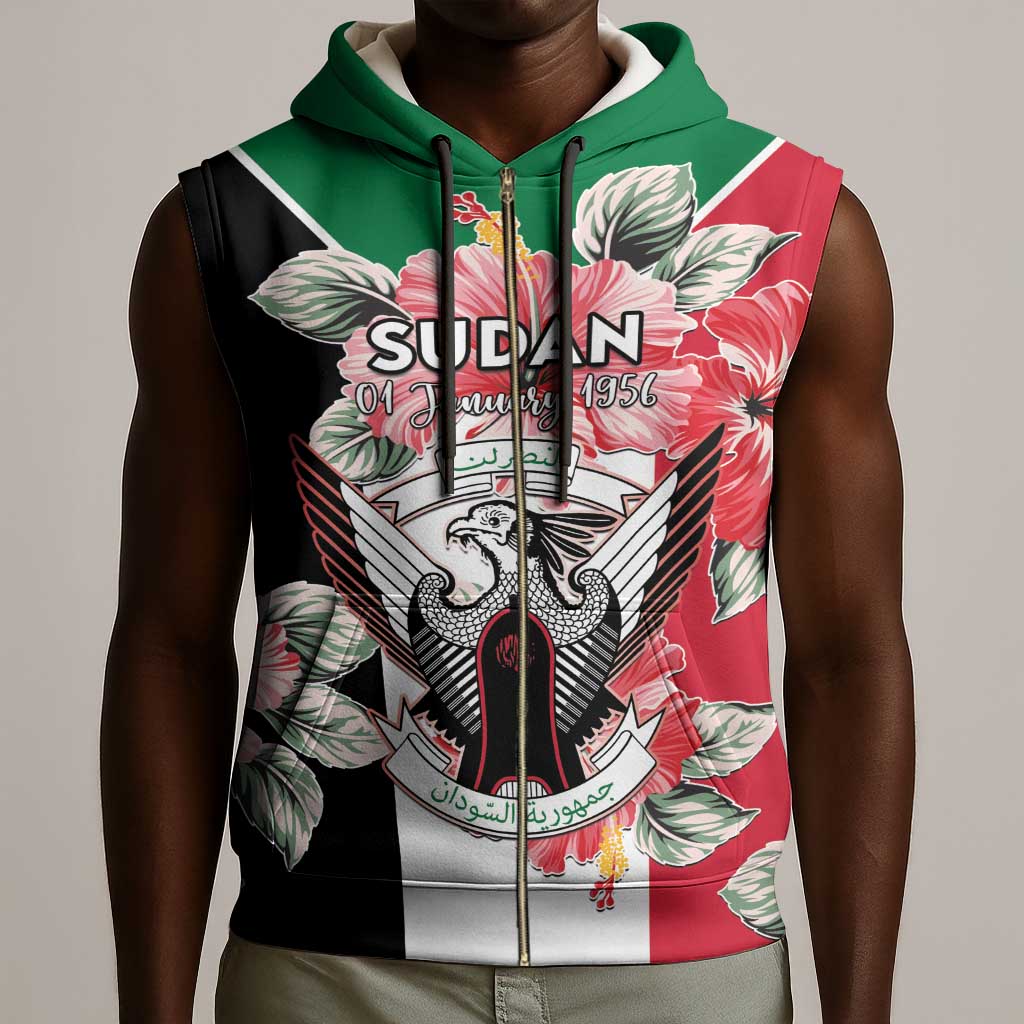 Personalized Afro Sudan Sleeveless Zip Hoodie Happy Independence Day - African Pride