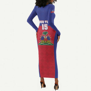 Afro Pride of Haiti Football Long Sleeve Bodycon Dress Return to the World Stage - African Pride