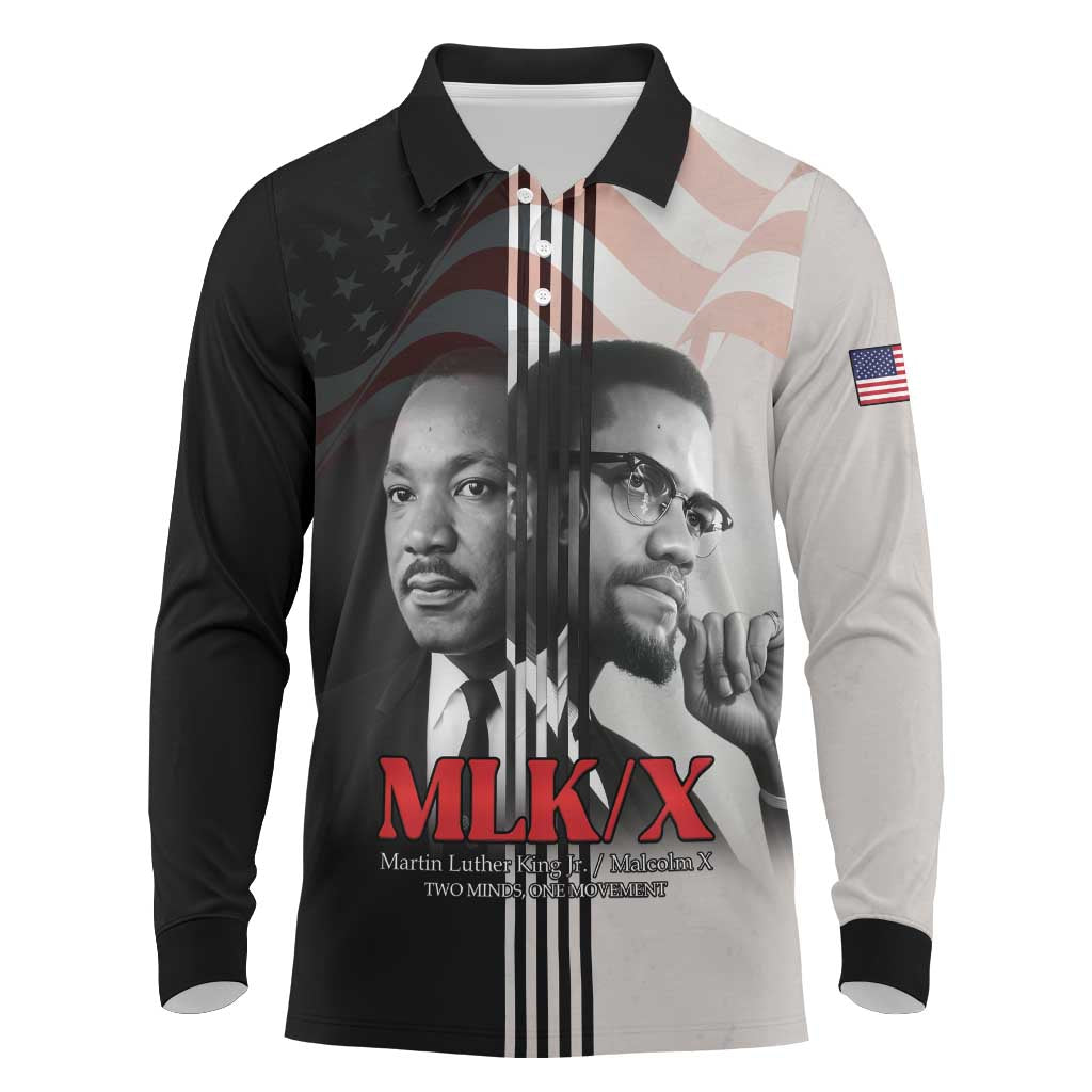 Civil Rights Legends Long Sleeve Polo Shirt Martin Luther King And Malcolm X - African Pride