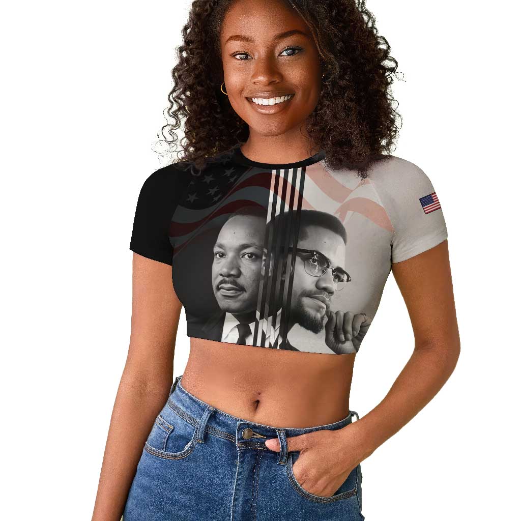 Civil Rights Legends Raglan Cropped T shirt Martin Luther King And Malcolm X - African Pride