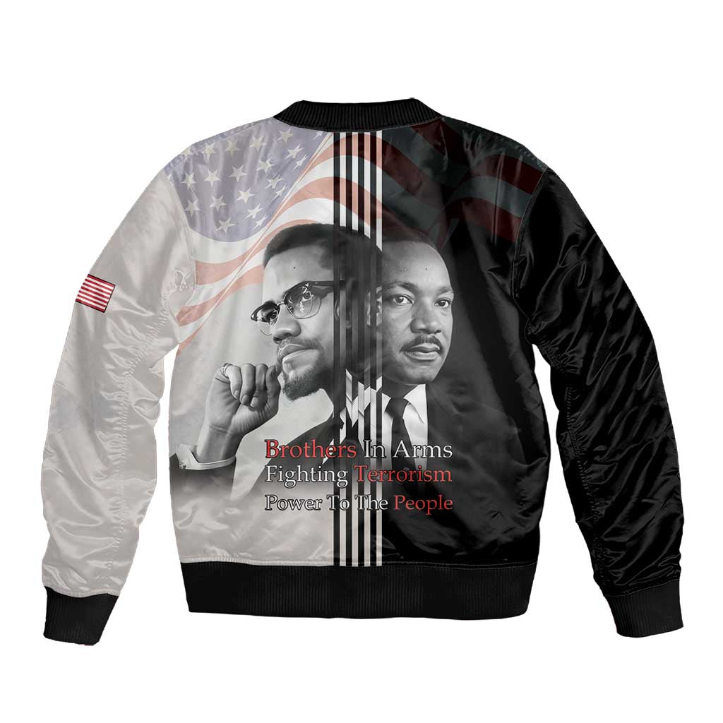 Civil Rights Legends Sleeve Zip Bomber Jacket Martin Luther King And Malcolm X - African Pride